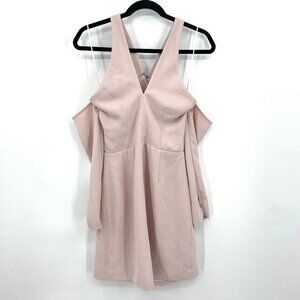 NWOT SHILLA Blush Pink Cross Back Cold Shoulder V-Neck Formal Mini Dress Small